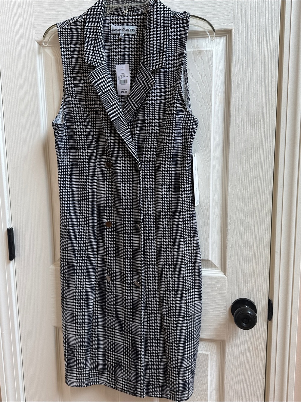 Almost Famous Black & White Plaid Sleeveless Double-Breasted Dress